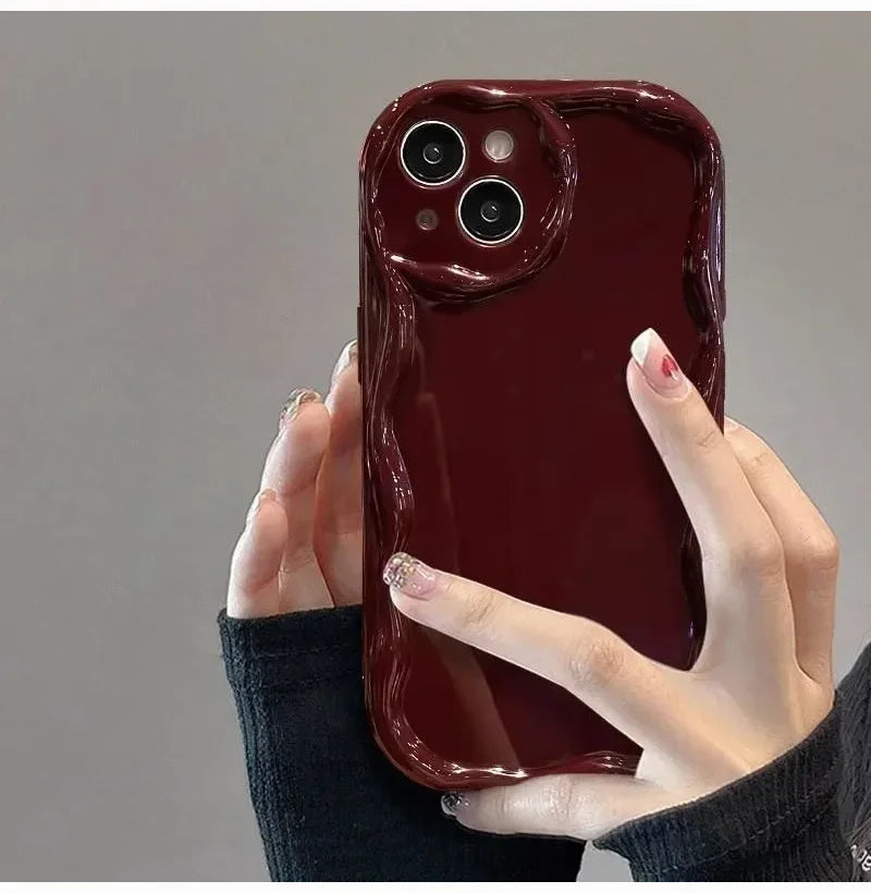 Wave Pattern Solid Color Cream For iPhone 11 12 13 14 15 16 Pro Max Plus Mini Transparent Resistant Couple Clear Shockproof Case