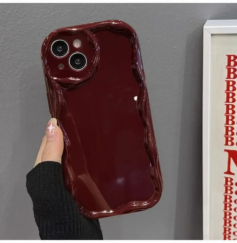 Wave Pattern Solid Color Cream For iPhone 11 12 13 14 15 16 Pro Max Plus Mini Transparent Resistant Couple Clear Shockproof Case