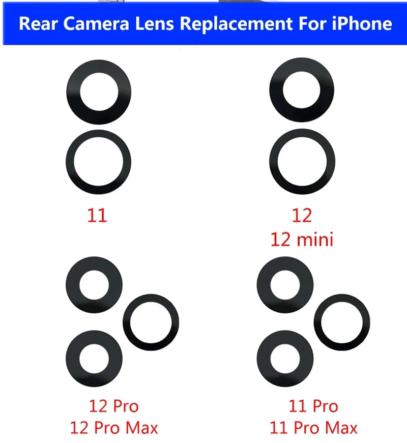 2Sets Sapphire Back Rear Camera Glass Lens with Tape & Repair Tool Kit For iPhone 11 14 15 12 13 Mini Pro Max Replacement part