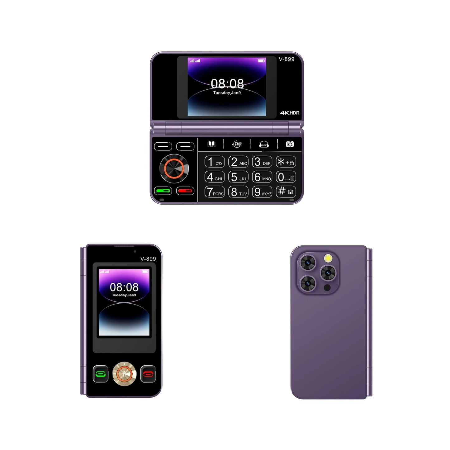 Mafam V899 Classic Folded Push Button Phone Clamshell Two Screens Torch Small Size Dual Sim Cards Pocket Senior Phone Unlocked