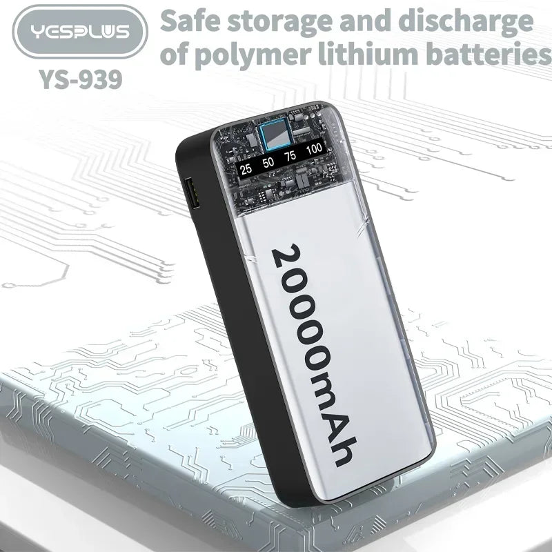 Power Bank 10000/20000mAh Large Capacity Fast Charging External Battery Comes with 4Wire Charger LED Display Portable Power Bank
