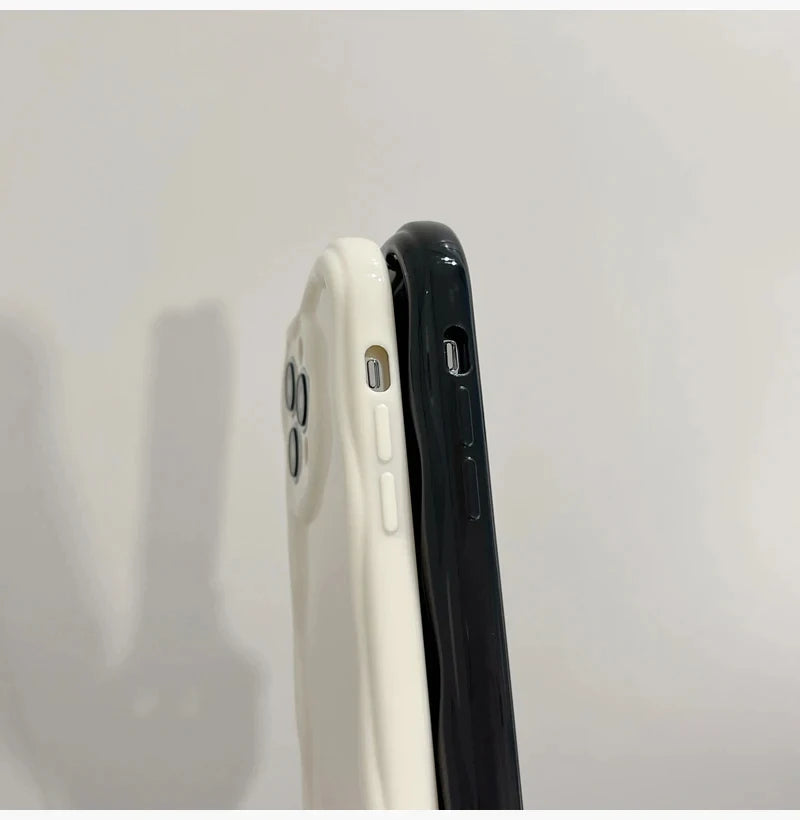 Wave Pattern Solid Color Cream For iPhone 11 12 13 14 15 16 Pro Max Plus Mini Transparent Resistant Couple Clear Shockproof Case