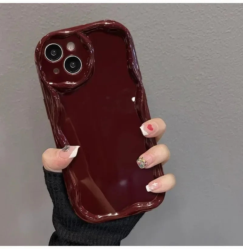 Wave Pattern Solid Color Cream For iPhone 11 12 13 14 15 16 Pro Max Plus Mini Transparent Resistant Couple Clear Shockproof Case