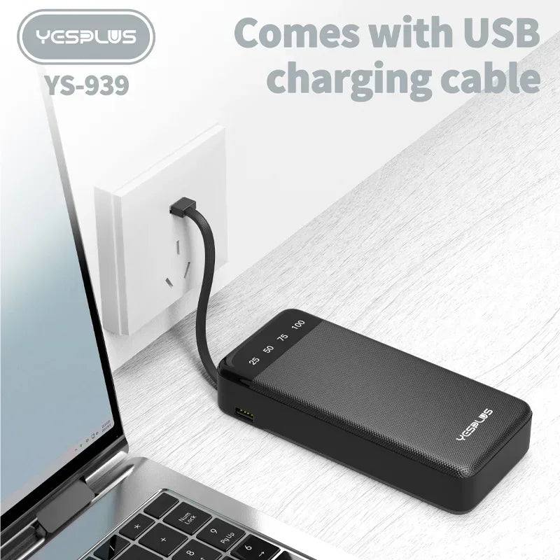 Power Bank 10000/20000mAh Large Capacity Fast Charging External Battery Comes with 4Wire Charger LED Display Portable Power Bank