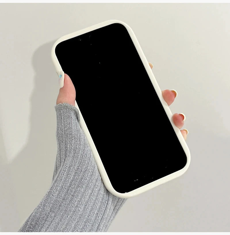Wave Pattern Solid Color Cream For iPhone 11 12 13 14 15 16 Pro Max Plus Mini Transparent Resistant Couple Clear Shockproof Case