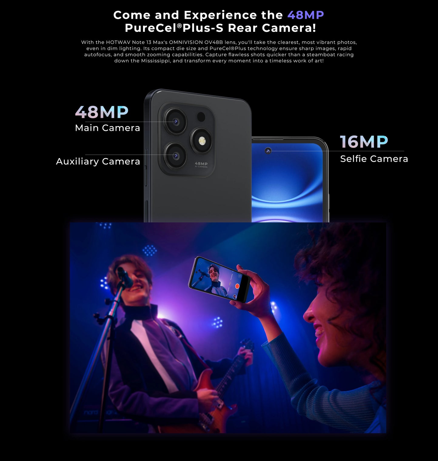 HOTWAV Note 13 Max Mobile Phone Android 14 6.8'' HD+ 16(6+10)GB 256GB Cellphone 48MP 5160mAh 9.2mm Ultra-Thin Smartphone