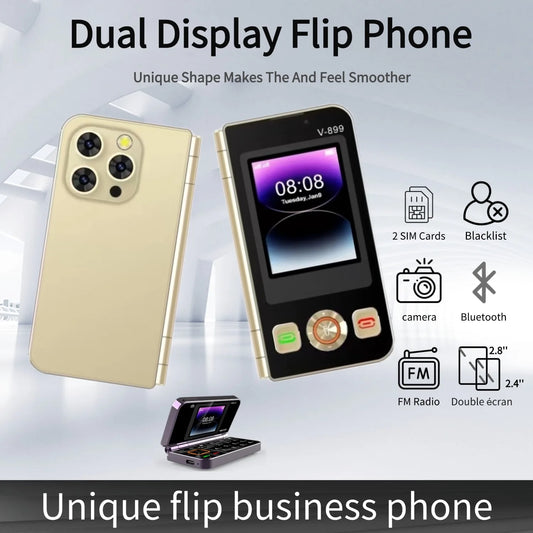 Mafam V899 Classic Folded Push Button Phone Clamshell Two Screens Torch Small Size Dual Sim Cards Pocket Senior Phone Unlocked