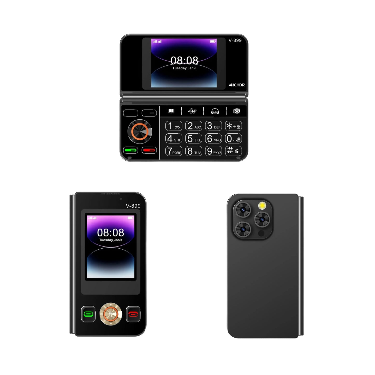 Mafam V899 Classic Folded Push Button Phone Clamshell Two Screens Torch Small Size Dual Sim Cards Pocket Senior Phone Unlocked