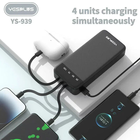 Power Bank 10000/20000mAh Large Capacity Fast Charging External Battery Comes with 4Wire Charger LED Display Portable Power Bank