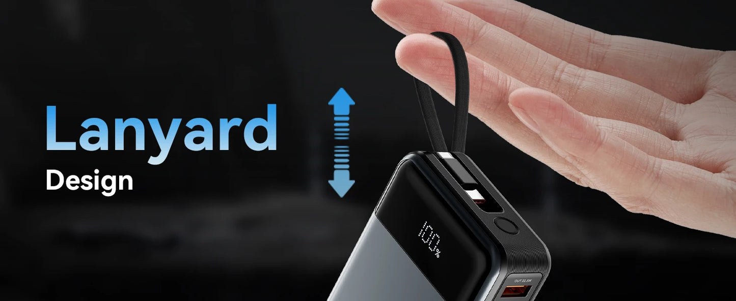 Vention Power Bank 20000mAh 65W PD Fast Charger with Built-in Type-C Cable External Spare Battery Portable Power Bank for Laptop