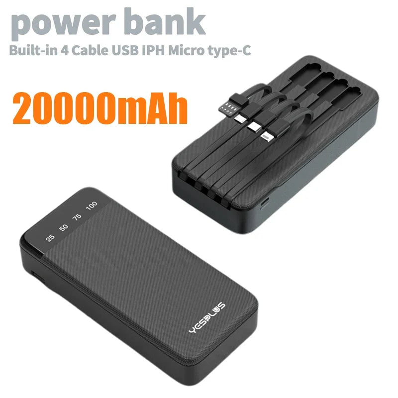 Power Bank 10000/20000mAh Large Capacity Fast Charging External Battery Comes with 4Wire Charger LED Display Portable Power Bank