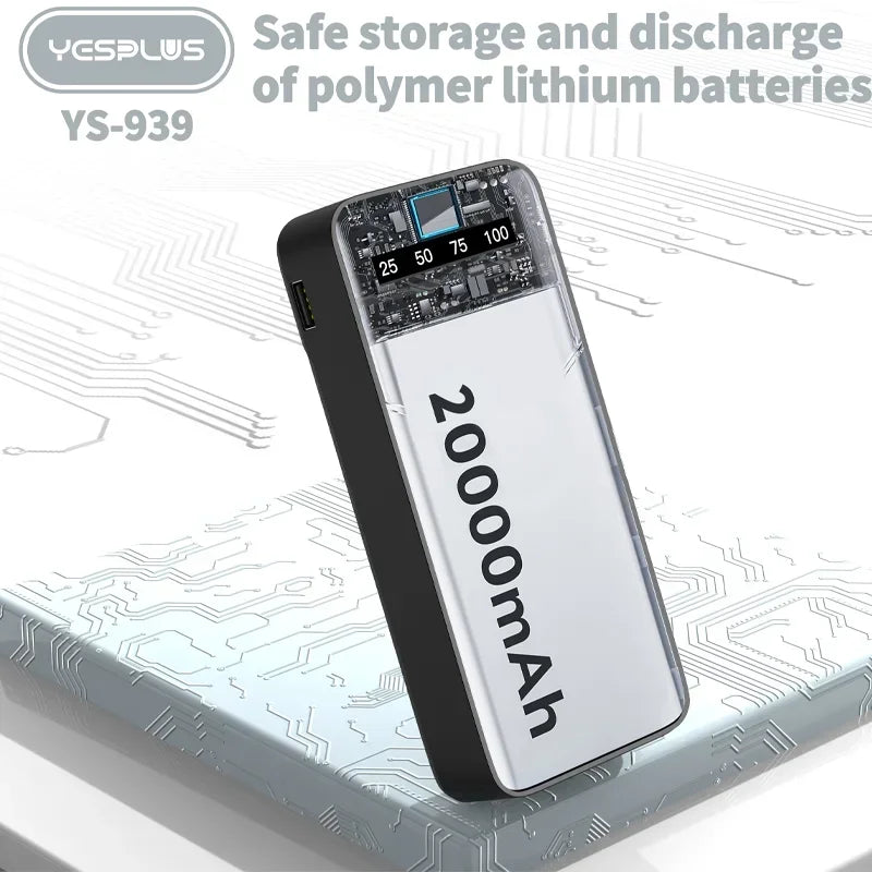 Power Bank 10000/20000mAh Large Capacity Fast Charging External Battery Comes with 4Wire Charger LED Display Portable Power Bank