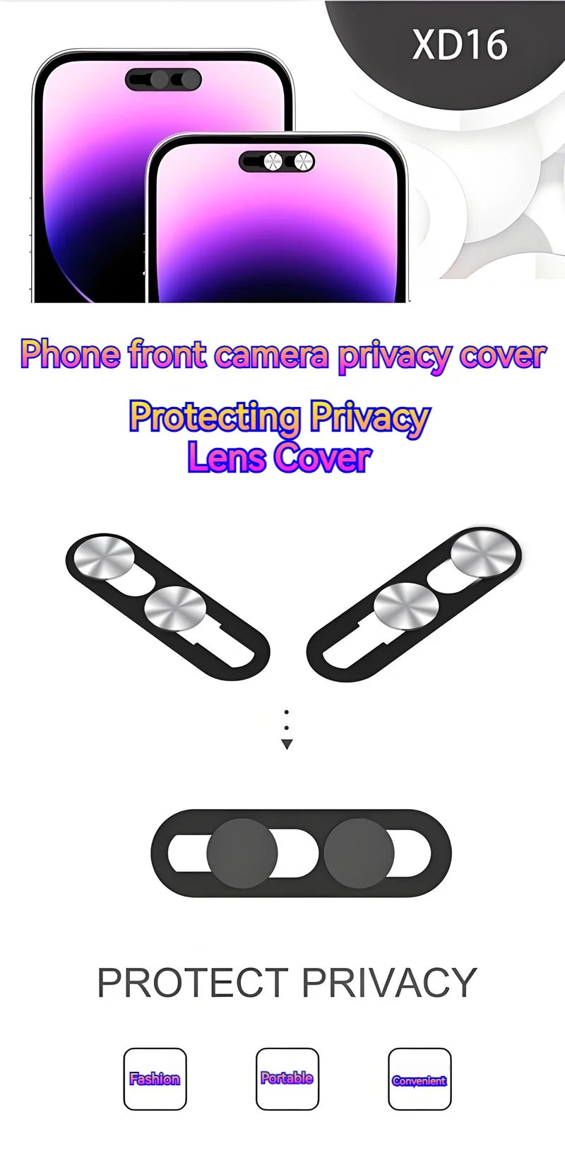 New Anti-Peeping Lens Cover Camera Privacy Protector with Dual - Slide Design Easy Use,Fit for iPhone 14 Pro Max/15/16 Series