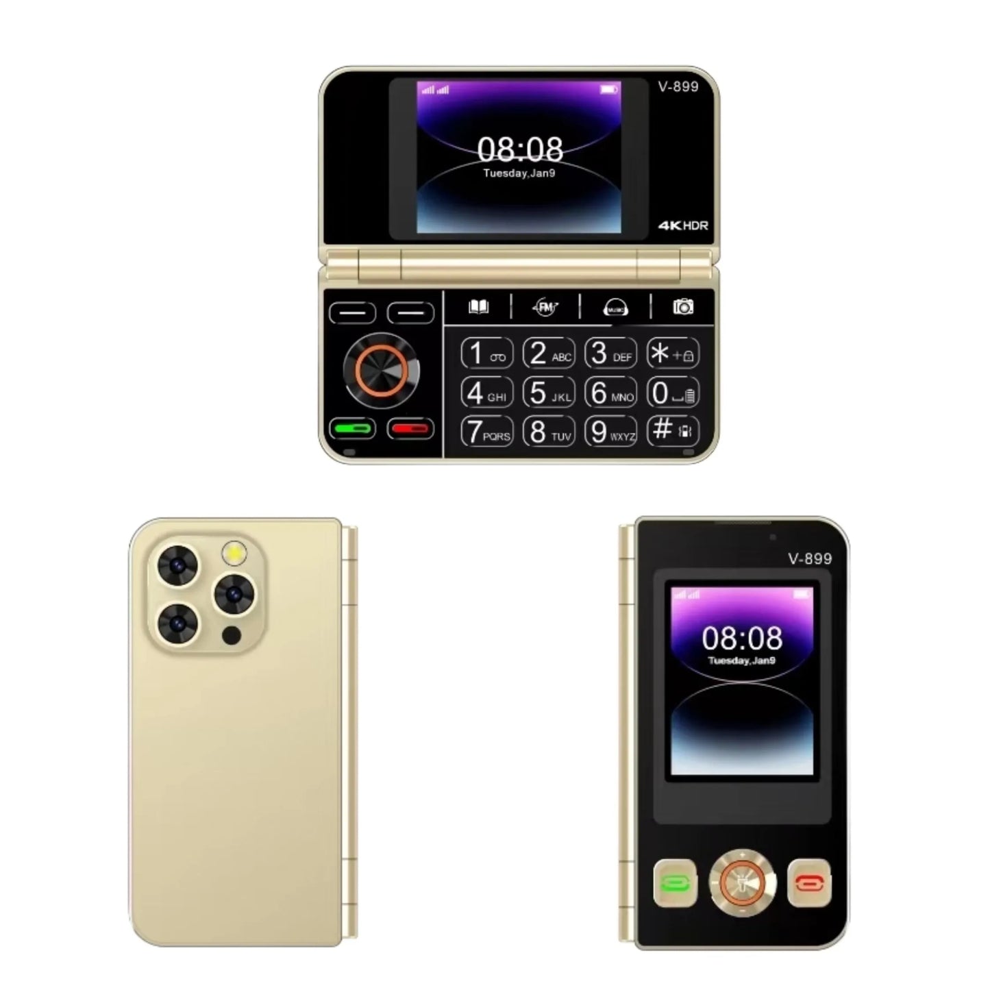 Mafam V899 Classic Folded Push Button Phone Clamshell Two Screens Torch Small Size Dual Sim Cards Pocket Senior Phone Unlocked